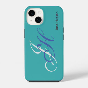 Blue Name Monogram Initials Simple Plain iPhone 14 Case