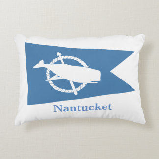 Blue Nantucket Whale flag pillow