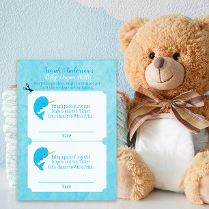 Blue Narwhal Baby Diaper Raffle Game Enclosure Card