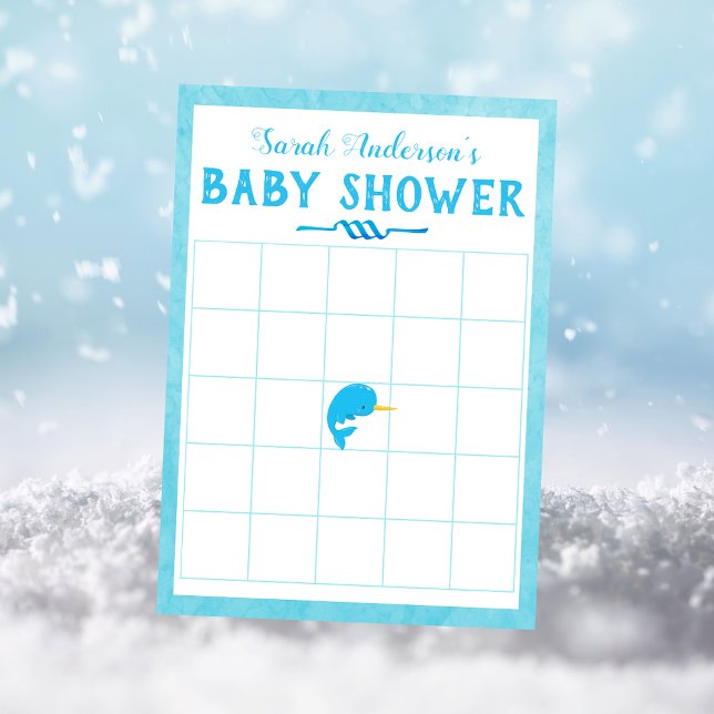 Blue Narwhal Baby Shower Bingo Game Invitation (Creator Uploaded)