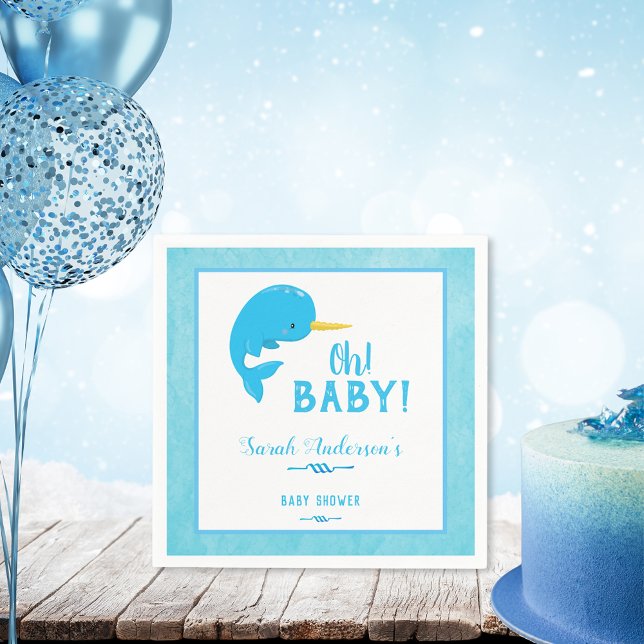 Blue Narwhal Baby Shower Napkin (Creator Uploaded)
