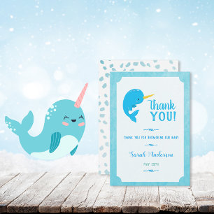 Blue Narwhal Baby Shower Thank You Card