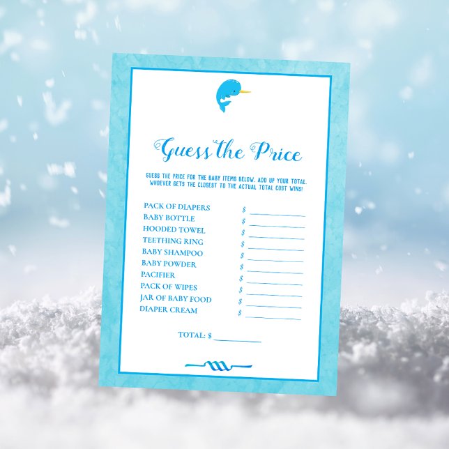 Blue Narwhal Guess The Pice Baby Shower Game Invitation (Creator Uploaded)