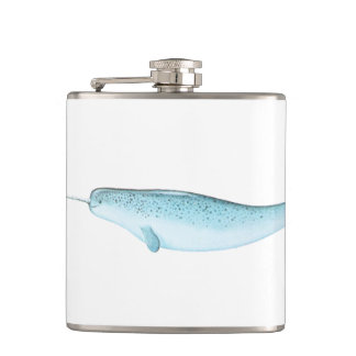 Blue Narwhal Illustration Hip Flask