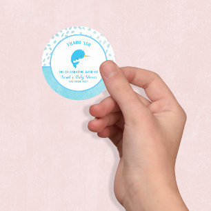 Blue Narwhal Thank You Classic Round Sticker