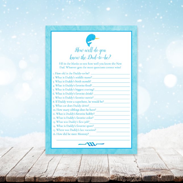 Blue Narwhal Who Knows Dad Best Baby Shower Game Invitation (Creator Uploaded)