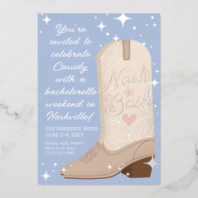 Blue Nash Bash Cowgirl Boot Bachelorette Party (Front)