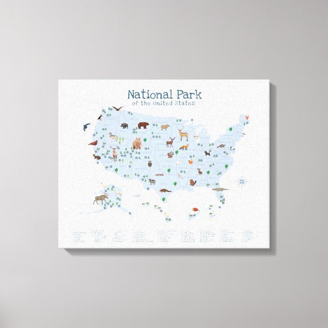 Blue National Park Map Woodland Nursery  Canvas Print (Front)