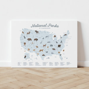 Blue National Parks Map Woodland Nursery Decor