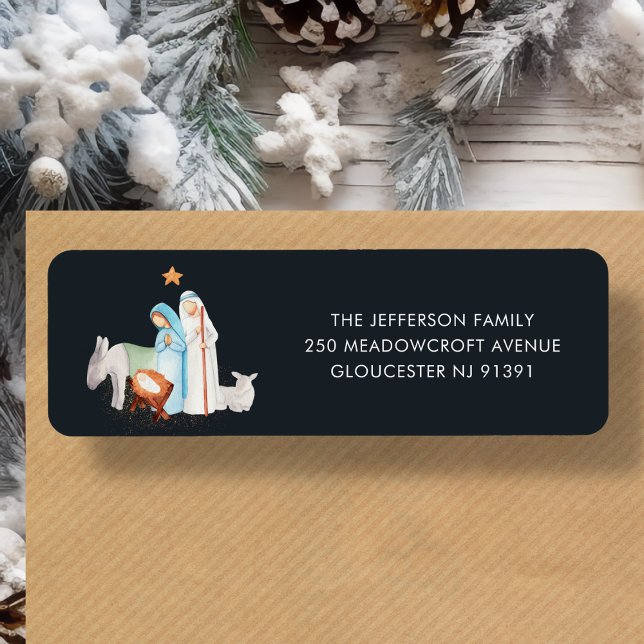 Blue Nativity Christmas | Return Address Labels (Creator Uploaded)