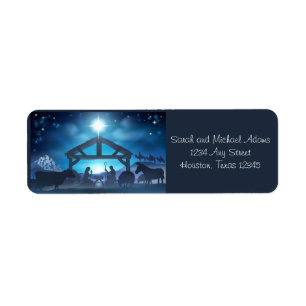 Blue Nativity Religious Christmas Return Address