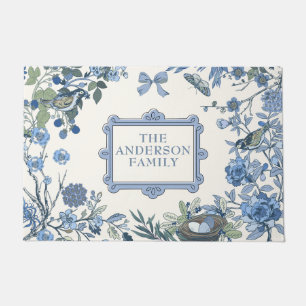 Blue Nature Floral Chinoiserie Doormat