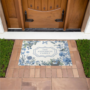 Blue Nature Floral Chinoiserie Doormat