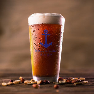 Blue Nautical Anchor Beach Destination Wedding Glass