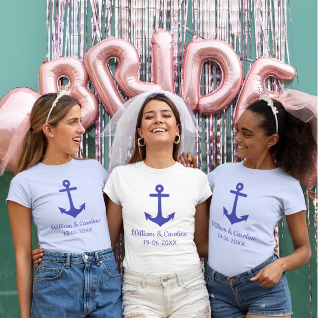Blue Nautical Anchor Beach Destination Wedding T-Shirt (Creator Uploaded)