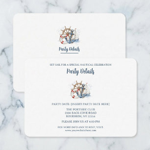 Blue Nautical Anchor Birthday Details QR Code RSVP Card