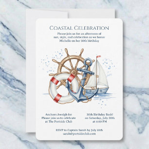 Blue Nautical Anchor Birthday Invite