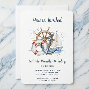 Blue Nautical Anchor Birthday Invite