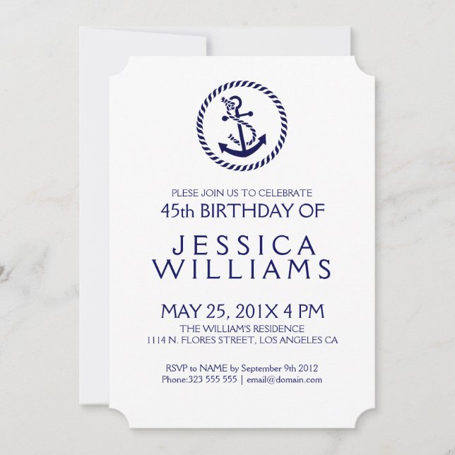 Blue Nautical Anchor Birthday Party Invite (Front)
