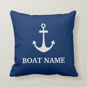 Blue Nautical Anchor Boat Name Cushion