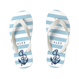 Blue Nautical Anchor Boys Flip Flops