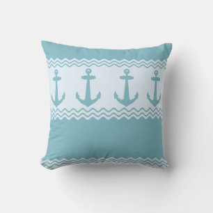 Blue Nautical Anchor Coastal Stripes Cushion