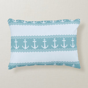 Blue Nautical Anchor Coastal Stripes Decorative Cushion