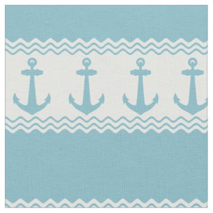 Blue Nautical Anchor Coastal Stripes Fabric