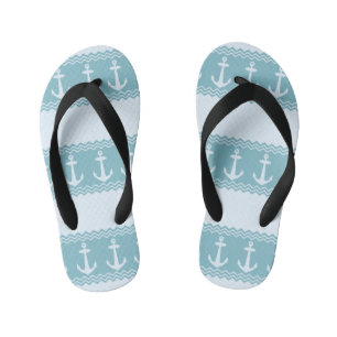 Blue Nautical Anchor Coastal Stripes Kid's Jandals