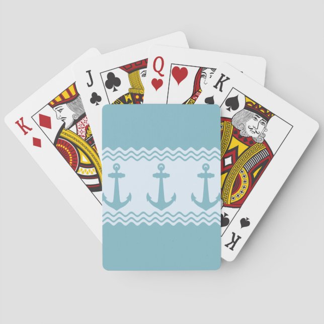 Blue Nautical Anchor Coastal Stripes Playing Cards (Back)
