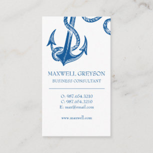 Blue Nautical Anchor Vertical Business Card