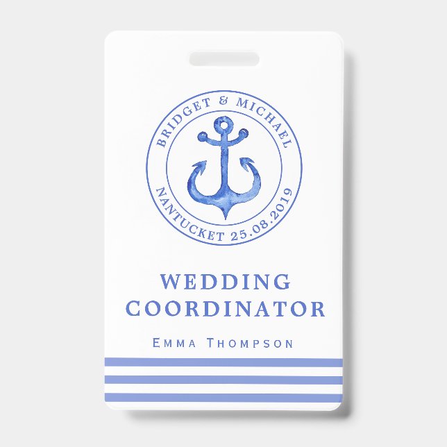 Blue Nautical Anchor | Wedding Planner ID Badge (Front)