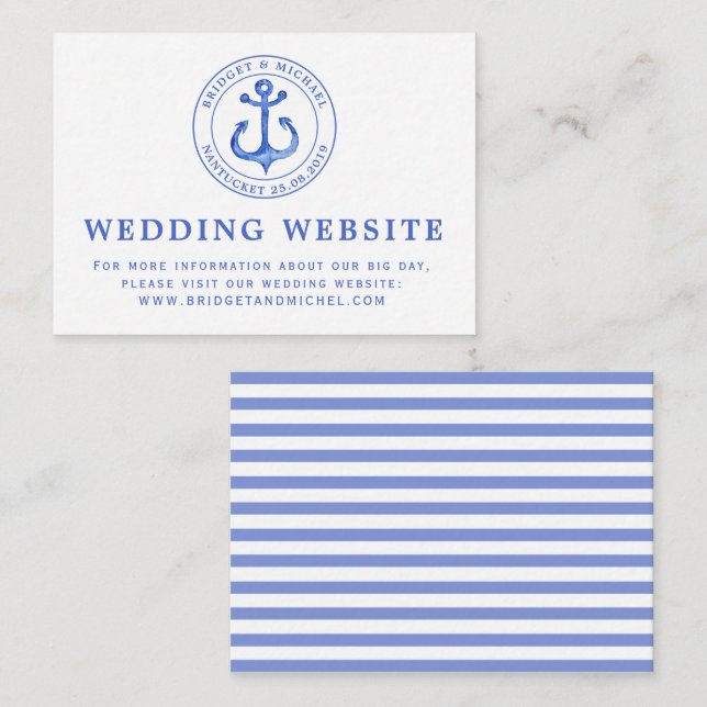 Blue Nautical Anchor | Wedding Website Information Enclosure Card (Front/Back)