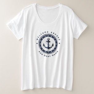 Blue Nautical Anchor yacht club boat marina name Plus Size T-Shirt