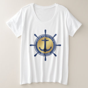 Blue Nautical Anchor yacht club boat marina Name Plus Size T-Shirt