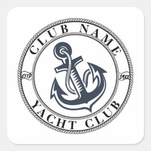 Blue Nautical Anchor yacht club boat marina Name Square Sticker