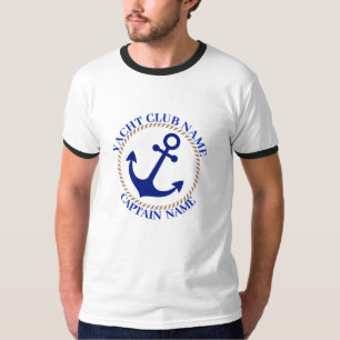 Blue Nautical Anchor yacht club boat marina Name T-Shirt