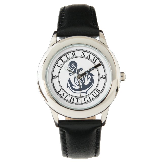 Blue Nautical Anchor yacht club boat marina Name Watch (Front)