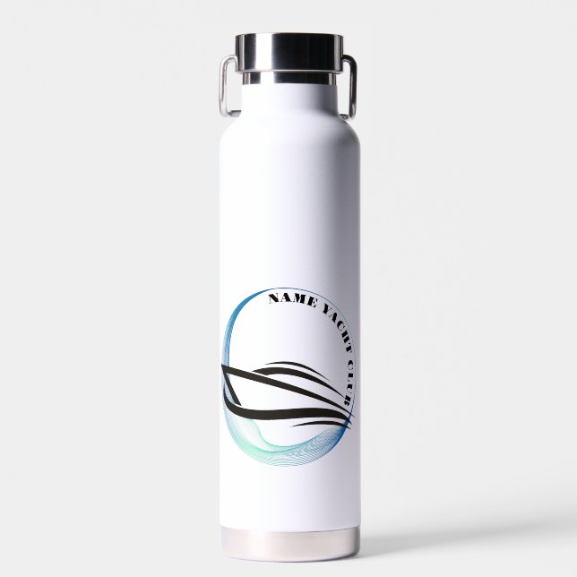 Blue Nautical Anchor yacht club boat marina Name Water Bottle (Front)