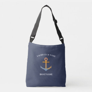 Blue Nautical Anchor yacht club boat marina welcom Crossbody Bag