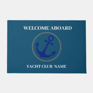 Blue Nautical Anchor yacht club boat marina welcom Doormat