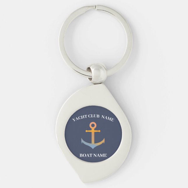 Blue Nautical Anchor yacht club boat marina welcom Key Ring (Front)