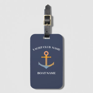 Blue Nautical Anchor yacht club boat marina welcom Luggage Tag