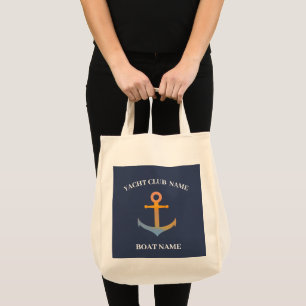 Blue Nautical Anchor yacht club boat marina welcom Tote Bag