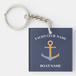 Blue Nautical Anchor yacht club boat welcome aboar Key Ring