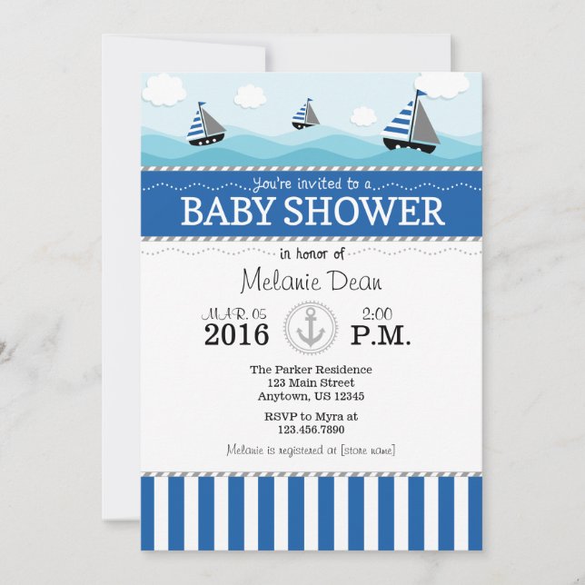 Blue Nautical Baby Shower Invitation (Front)