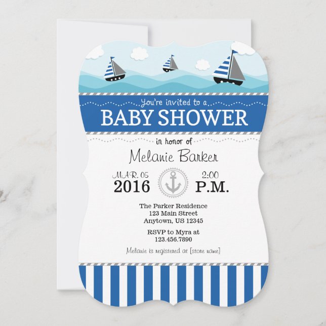 Blue Nautical Baby Shower Invitation (Front)