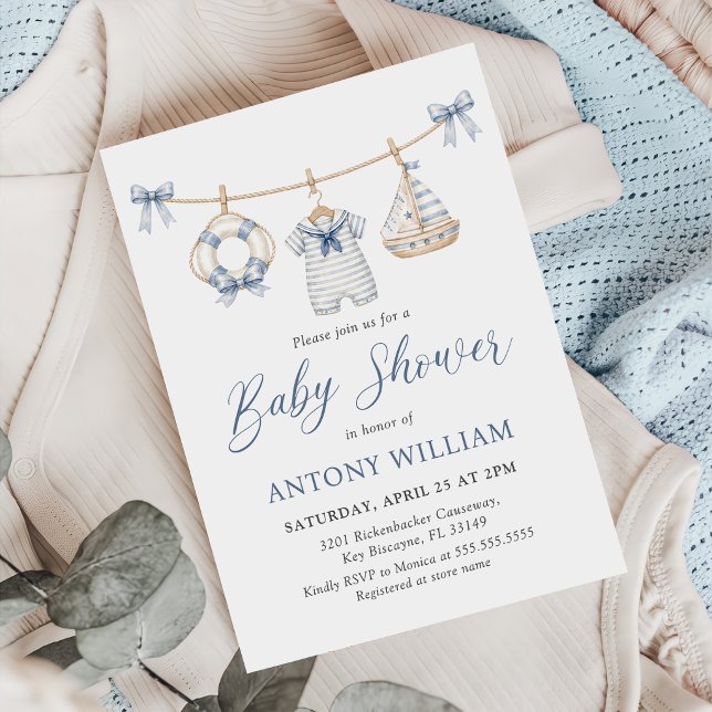 Blue Nautical Boy Baby Shower Invitation (Creator Uploaded)