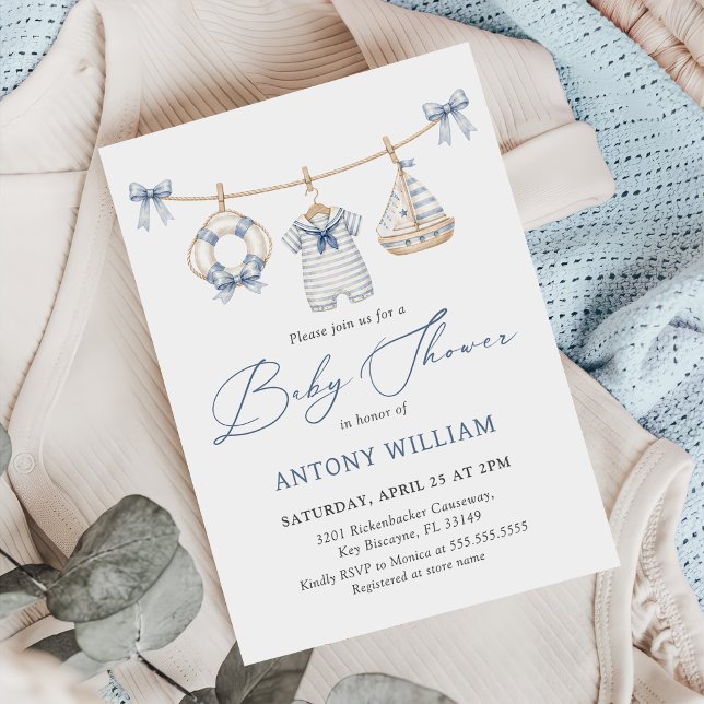 Blue Nautical Boy Baby Shower Invitation (Creator Uploaded)
