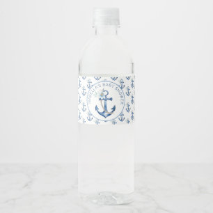Blue Nautical Boy Baby Shower Water Bottle Label  
